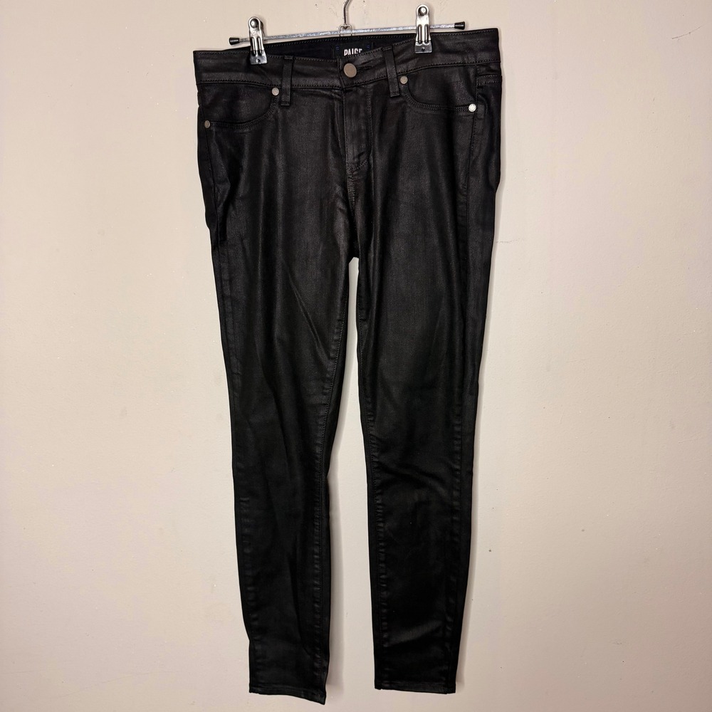 Paige Verdugo Ankle Jeans Womens 28 Black Coated Skinny Mid Rise Pants